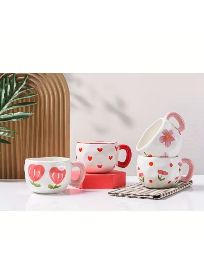 KITCHENOO 1pc Cute Hand-Painted Coffee Cup with Flowers, Underglaze Ceramic Mug and Saucer Set for Daily Use of Coffee or Tea, Irregular Shape Design, Stylish Appearance - Image 4